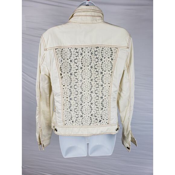 Cache Crochet Peek-A-Boo Stretch Jacket Top New Ivory Cotton Spandex $178 Sz 10 - Picture 2 of 6